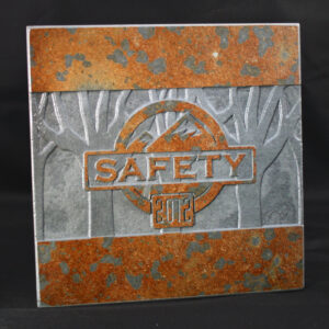 Sandblasted / sand carved promotional trivet / hotplate in slate