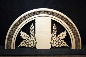 Laser cutting and burning / etching architectural element on maple