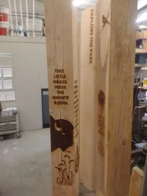 Laser burn / engrave on large post