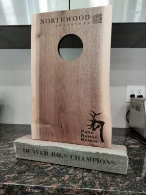 Laser burned wood and stone award