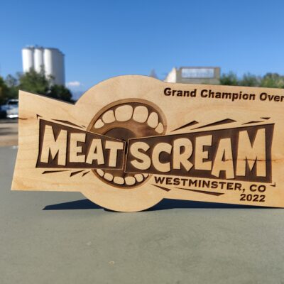 Laser cut and burned custom award - maple